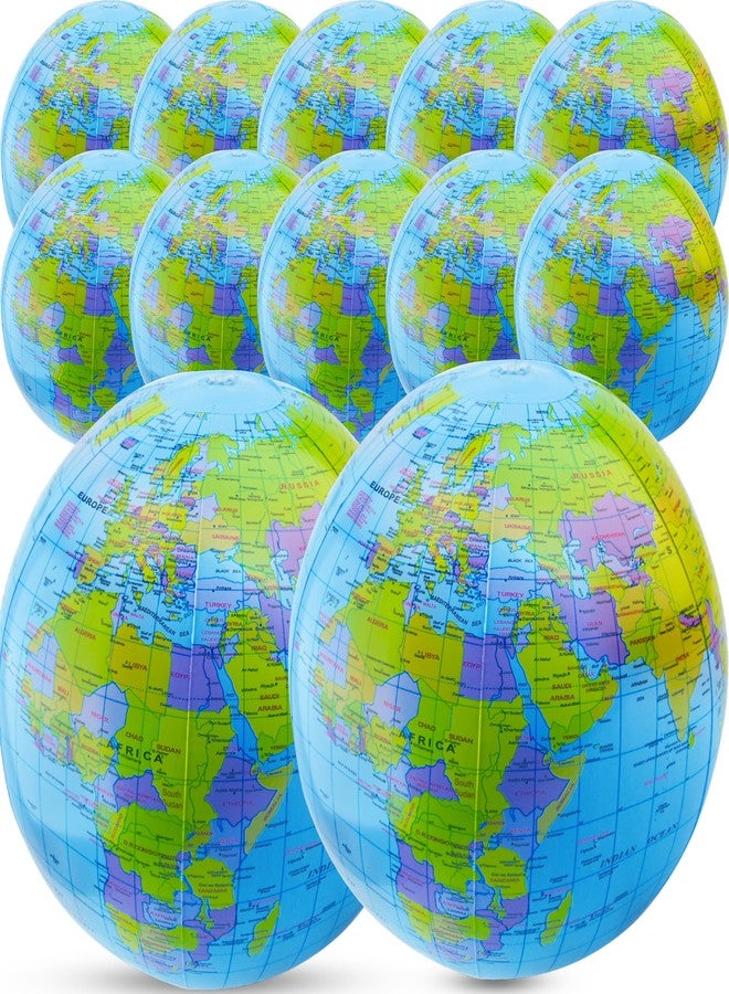 Feradny 12 Pack 16 inches Inflatable Globe Blow up World Globe PVC Earth Beach Ball Globe for Kids Party Bags Swimming Pool Game Geography Classroom Playing or Teaching Party Favors Decorations - Image 1